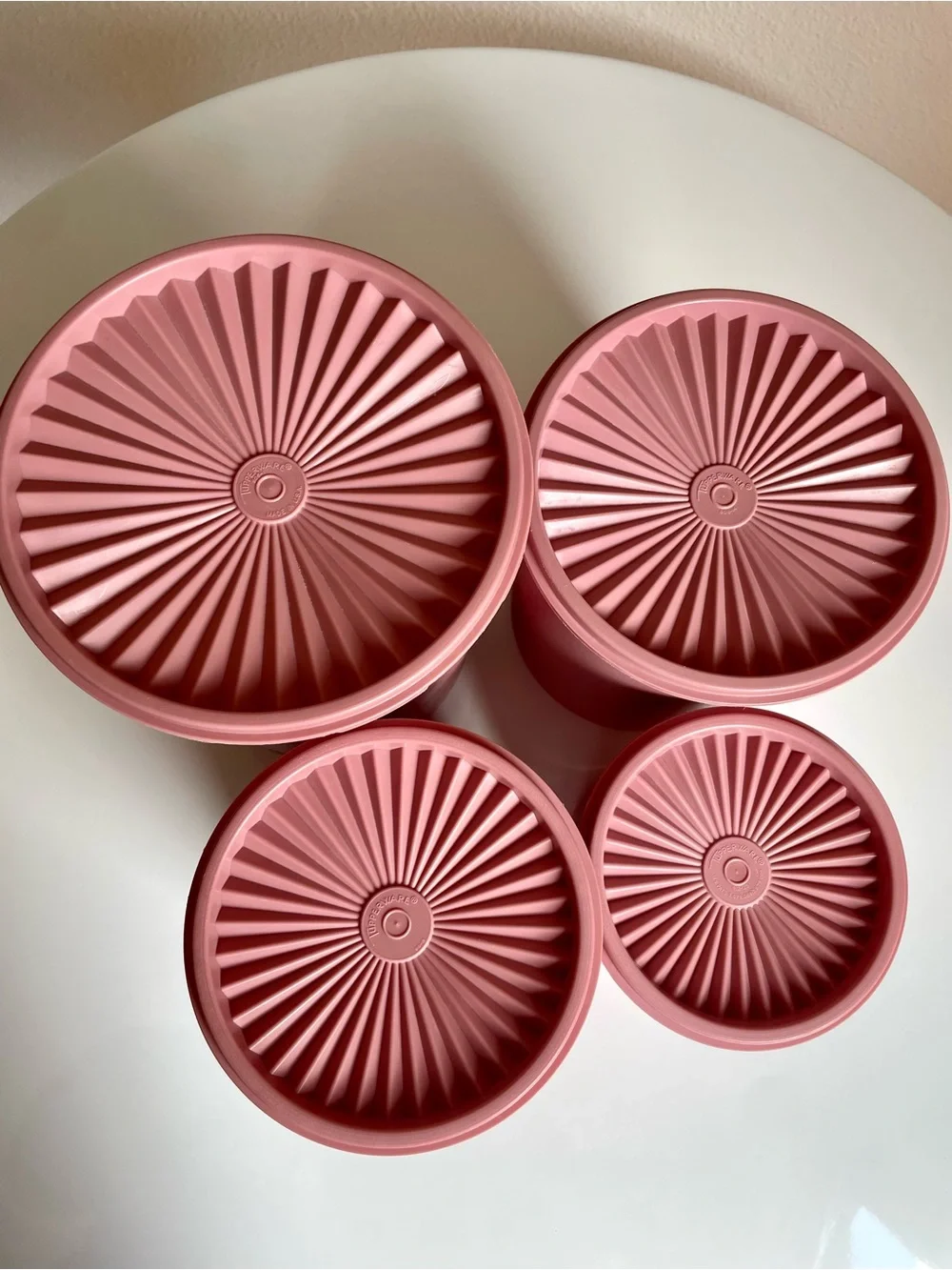 Vintage 80s Tupperware Servalier Canister Set of 4, Dusty Rose